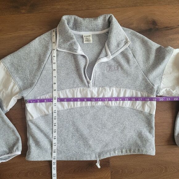 Victorias Secret Pink Sweater Small Knit Crop Gray 1/2 Zip Cinch Waist - Picture 4 of 15